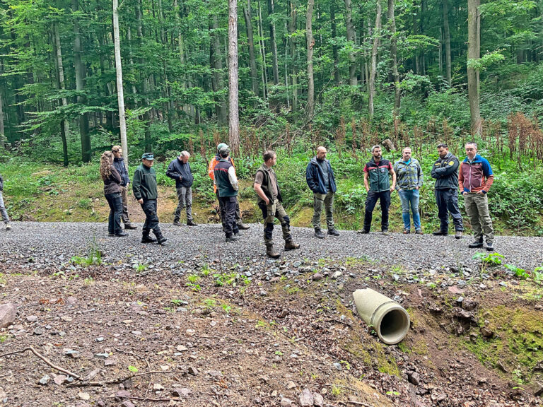 Männer, die auf Rohre starren